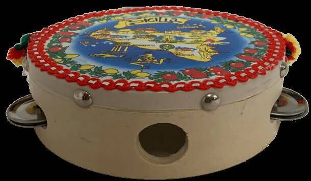 Tesori di sicilia tamburello in legno siciliano, prodotto realizzato a mano, tamburello con mappa sicilia decorato, prodotto tipico siciliano