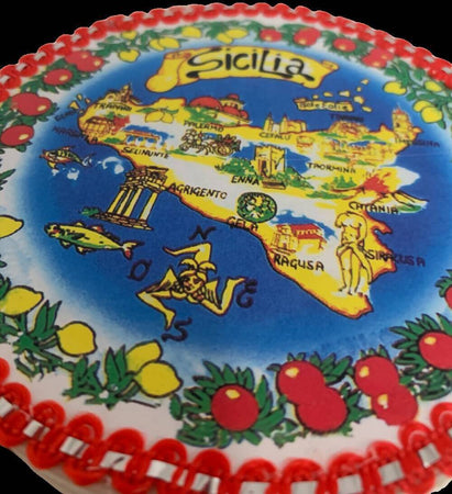 Tesori di sicilia tamburello in legno siciliano, prodotto realizzato a mano, tamburello con mappa sicilia decorato, prodotto tipico siciliano