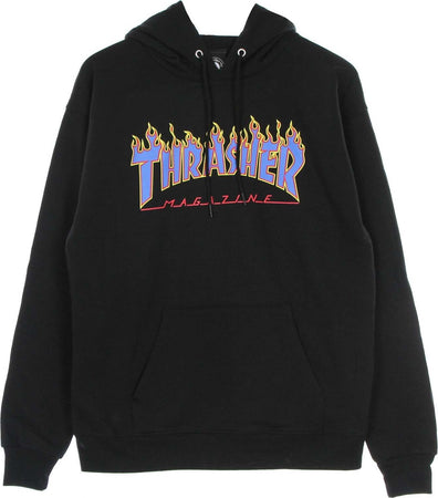 THRASHER-Felpa-Cappuccio-Uomo-Flame-Hood-Black/blue-da-uomo