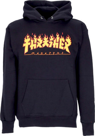 THRASHER-Felpa-Cappuccio-Uomo-Godzilla-Flame-Hood-Black/yellow-da-uomo
