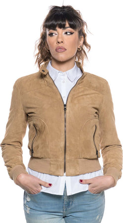 Timberly---Bomber-Donna-Miele-in-vera-pelle-camoscio