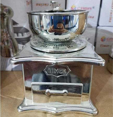 Timer-Da-Cucina-Meccanico-A-Forma-Di-Macinacaffè-Cromato-Cottura-Alimenti
