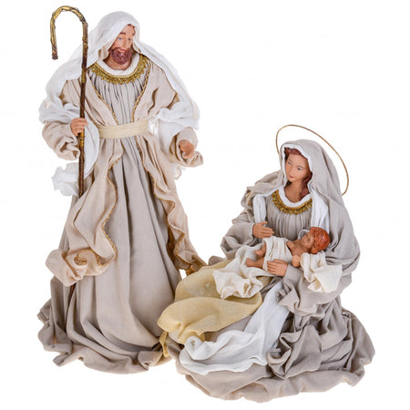 Natività completa statue per presepe con vestiti in tessuto Crema h 67 cm