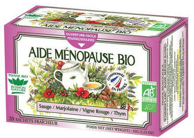 Tisana menopausa bio - 20 buste -Romon nature. infuso formulato con salvia, melissa, timo e vite rossa. la salvia aiuta a ridurre la sudorazione notturna x il benessere durante la menopausa e sostiene la circolazione