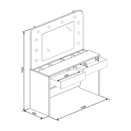 Toeletta da trucco 1780 con specchio luci e cassetti bianco