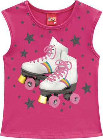 Top Bambina Canottiera Stampata Pattini Kyly Canotta Spalla Larga Rosa Estiva 100% Cotone Top Bimba Estivo Rosa Intenso CANOTTA Piccole Canaglie - Tropea, Commerciovirtuoso.it