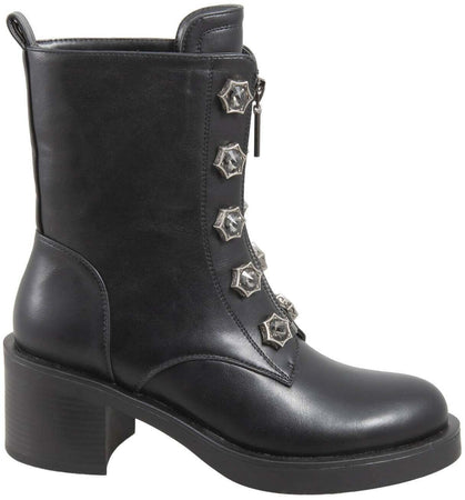 Toscablu Stivale Donna Biker in Pelle Stivale Casual Con Tacco 6,5 Cm Zip E Accessori Bottoni Gioiello Collezione Aut-Inv 2022/23