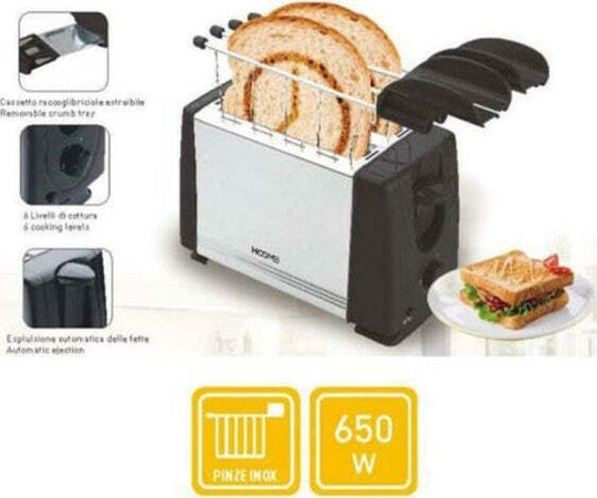 Tostapane-In-Acciaio-Tostiera-Con-Pinze-Per-Toast-2-Fette-Toaster-Piastra-650w