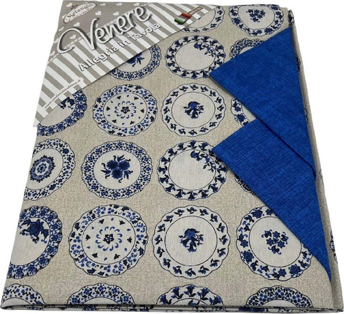 Tovaglia-Con-12-Tovaglioli-Stampata-Blu-Misura-140x240-Produzione-Toscana-Made-In-Italy