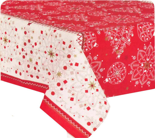 Tovaglia Natalizia Shabby da 24 in Panama con Stampa Natale Capodanno 140x450cm x fine anno 100% Cotone tovaglia tavola x24 L'Orchidea - Siderno, Commerciovirtuoso.it