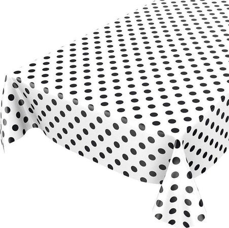 Tovaglia-Plastica-Per-Feste-Bianca-Pois-Nero-137x274-Cm-Usa-E-Getta-Impermeabile