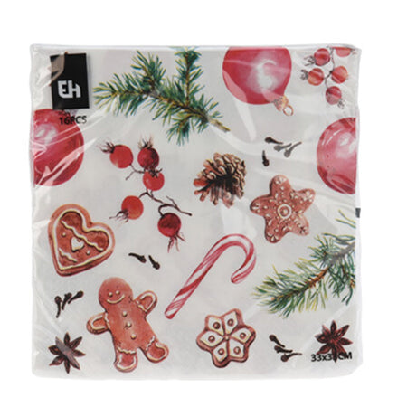 Tovaglioli natalizi decorazione per tavola di Natale, confezione 16 tovaglioli da 33 x 33 cm