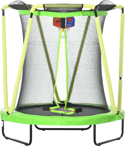 Trampolino-Elastico-per-Bambini-3-10-Anni-con-Rete-di-Sicurezza,-Canestro-e-Palle,-Ø140x155cm,-Verde-VC3342-074V00GNVC3
