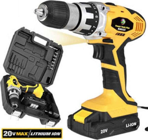 Trapano-Avvitatore-A-Batteria-A-Litio-20v-Cordless-Mandrino-13-Mm-Luce-Led-Work