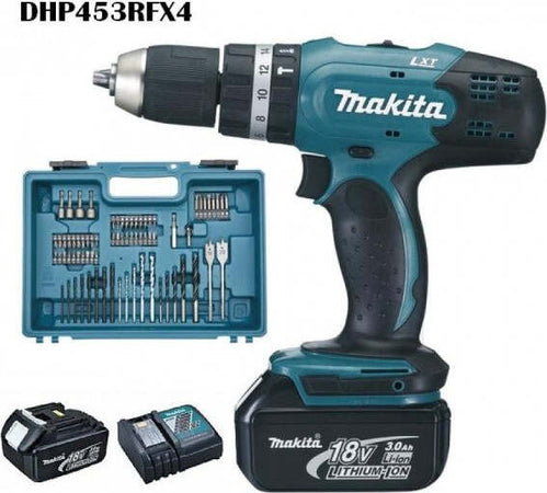Trapano-Avvitatore-Con-Percussione-Makita-Dhp453rfx4-Con-74-Accessori