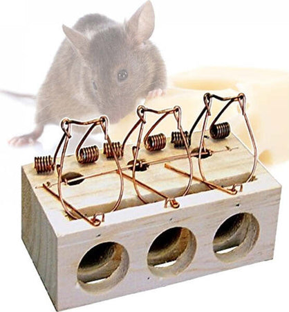 Trappola-Per-Topi-Tradizionale-Classica-In-Legno-A-3-Fori-Roditori-Pest-Control
