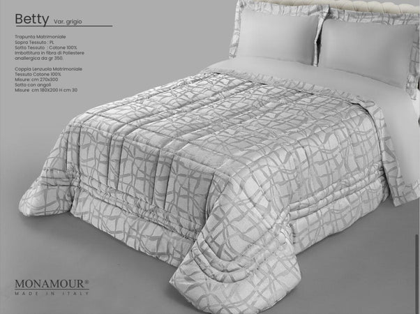 Trapunta matrimoniale invernale Mon Amour art. Betty Sopra tessuto: PL Sotto tessuto: cotone 100% imbottitura in fibra di poliestere anallergica da gr.350 Casa e cucina/Tessili per la casa/Biancheria da letto/Coperte e trapunte/Trapunte Biancheria Arredo Home - Nola, Commerciovirtuoso.it
