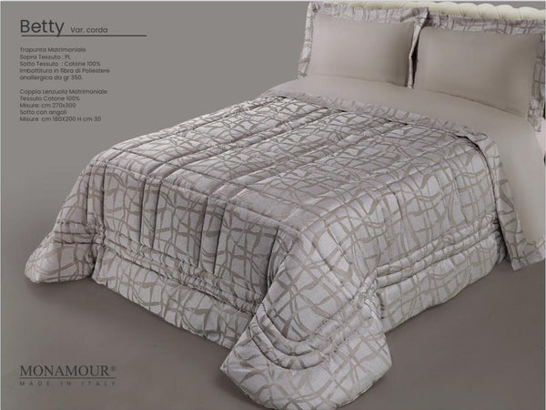 Trapunta matrimoniale invernale Mon Amour art. Betty Sopra tessuto: PL Sotto tessuto: cotone 100% imbottitura in fibra di poliestere anallergica da gr.350 Casa e cucina/Tessili per la casa/Biancheria da letto/Coperte e trapunte/Trapunte Biancheria Arredo Home - Nola, Commerciovirtuoso.it