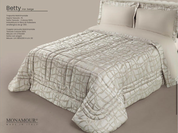 Trapunta matrimoniale invernale Mon Amour art. Betty Sopra tessuto: PL Sotto tessuto: cotone 100% imbottitura in fibra di poliestere anallergica da gr.350 Casa e cucina/Tessili per la casa/Biancheria da letto/Coperte e trapunte/Trapunte Biancheria Arredo Home - Nola, Commerciovirtuoso.it