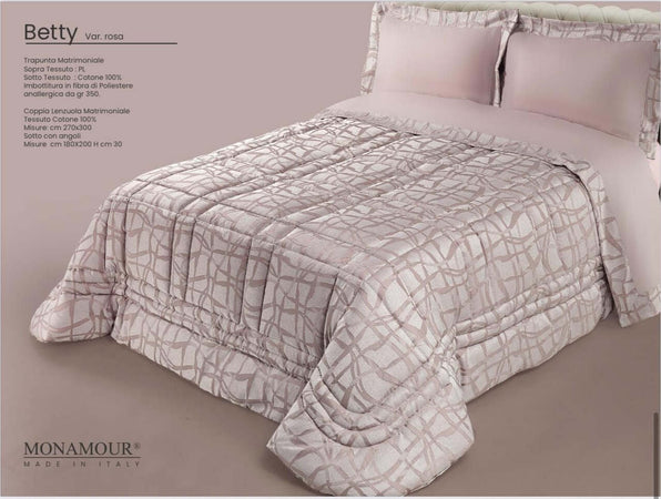 Trapunta matrimoniale invernale Mon Amour art. Betty Sopra tessuto: PL Sotto tessuto: cotone 100% imbottitura in fibra di poliestere anallergica da gr.350 Casa e cucina/Tessili per la casa/Biancheria da letto/Coperte e trapunte/Trapunte Biancheria Arredo Home - Nola, Commerciovirtuoso.it