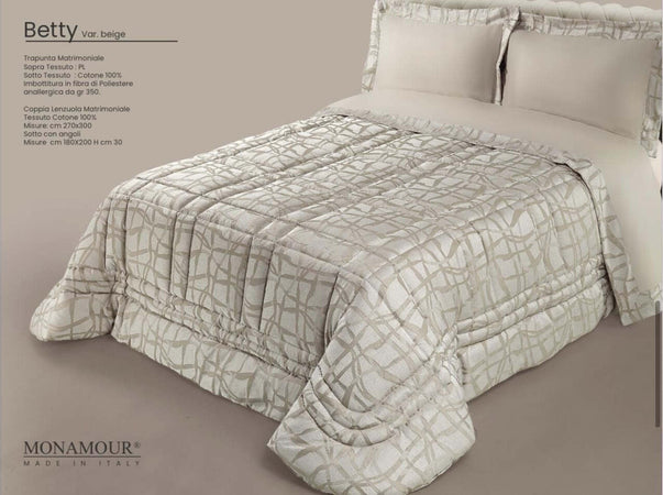 Trapunta matrimoniale invernale Mon Amour art. Betty Sopra tessuto: PL Sotto tessuto: cotone 100% imbottitura in fibra di poliestere anallergica da gr.350 Casa e cucina/Tessili per la casa/Biancheria da letto/Coperte e trapunte/Trapunte Biancheria Arredo Home - Nola, Commerciovirtuoso.it