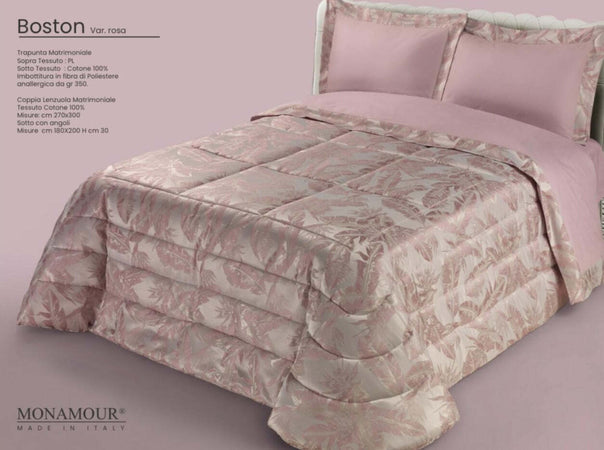 Trapunta matrimoniale invernale Mon Amour art. Boston Sopra tessuto: Pl Sotto tessuto: cotone 100% imbottitura in fibra di poliestere anallergica da gr.350 Casa e cucina/Tessili per la casa/Biancheria da letto/Coperte e trapunte/Trapunte Biancheria Arredo Home - Nola, Commerciovirtuoso.it