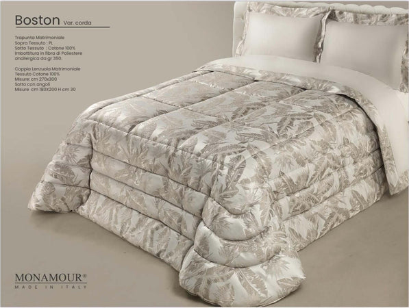 Trapunta matrimoniale invernale Mon Amour art. Boston Sopra tessuto: Pl Sotto tessuto: cotone 100% imbottitura in fibra di poliestere anallergica da gr.350 Casa e cucina/Tessili per la casa/Biancheria da letto/Coperte e trapunte/Trapunte Biancheria Arredo Home - Nola, Commerciovirtuoso.it