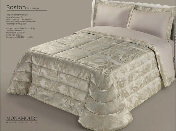 Trapunta matrimoniale invernale Mon Amour art. Boston Sopra tessuto: Pl Sotto tessuto: cotone 100% imbottitura in fibra di poliestere anallergica da gr.350 Casa e cucina/Tessili per la casa/Biancheria da letto/Coperte e trapunte/Trapunte Biancheria Arredo Home - Nola, Commerciovirtuoso.it