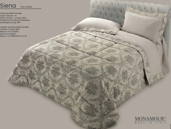 Trapunta matrimoniale invernale Mon Amour art. Siena Sopra tessuto: PL Sotto tessuto: cotone 100% imbottitura in fibra di poliestere anallergica da gr.350 Casa e cucina/Tessili per la casa/Biancheria da letto/Coperte e trapunte/Trapunte Biancheria Arredo Home - Nola, Commerciovirtuoso.it