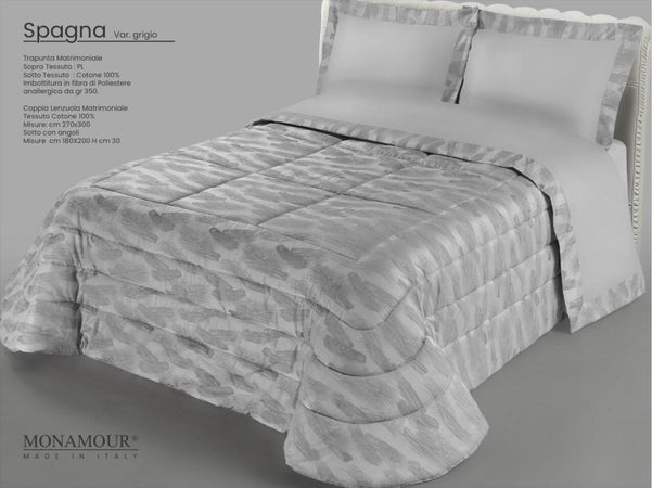 Trapunta matrimoniale invernale Mon Amour art. Spagna Sopra tessuto: PL Sotto tessuto: cotone 100% imbottitura in fibra di poliestere anallergica da gr.350 Casa e cucina/Tessili per la casa/Biancheria da letto/Coperte e trapunte/Trapunte Biancheria Arredo Home - Nola, Commerciovirtuoso.it