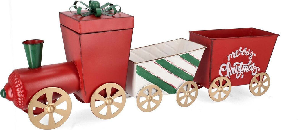 Trenino natalizio in metallo color rosso-verde per decorazioni natalizie Casa e cucina/Decorazioni per interni/Addobbi e decorazioni per ricorrenze/Decorazioni natalizie/Neve artificiale MagiediNatale.it - Altamura, Commerciovirtuoso.it