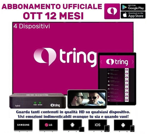 Box OTT HYBRID con Abbonamento Ufficiale in Streaming TRING EXTRA HD Albania 12 Mesi per 4 dispositivi