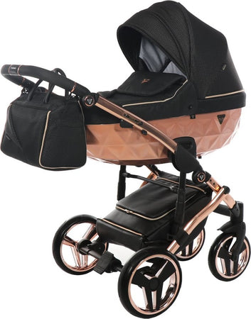 Trio Junama Diamond Mirror Satin Tessuto 3 in 1 Nero / Champagne Telaio Oro Rosa Prima infanzia/Passeggini carrozzine e accessori/Passeggini e carrozzine/Sistemi modulari La Casa Del Bebè - Napoli, Commerciovirtuoso.it