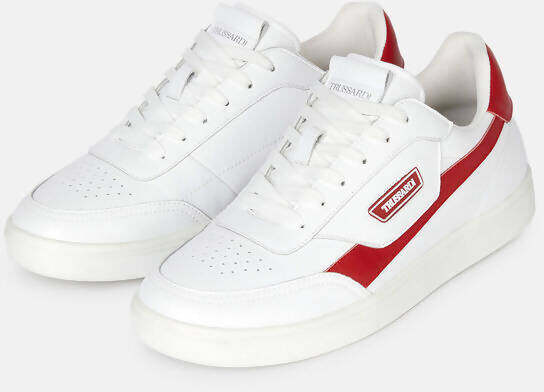 Trussardi Sneaker Uomo Bianche Rossa Scarpe Ecopelle Craft Sneaker Lacci Suola In Gomma Scarpe Da Ginnastica Casual Fashion Primavera-estate 2022 Art.77a00417