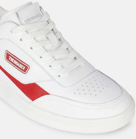 Trussardi Sneaker Uomo Bianche Rossa Scarpe Ecopelle Craft Sneaker Lacci Suola In Gomma Scarpe Da Ginnastica Casual Fashion Primavera-estate 2022 Art.77a00417