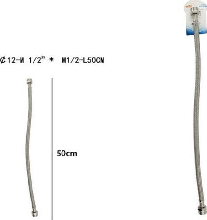 Tubo-Flessibile-Flessibili-Rubinetto-Miscelatore-Acqua-50-Cm-M-1/2-X-M1/2-69399