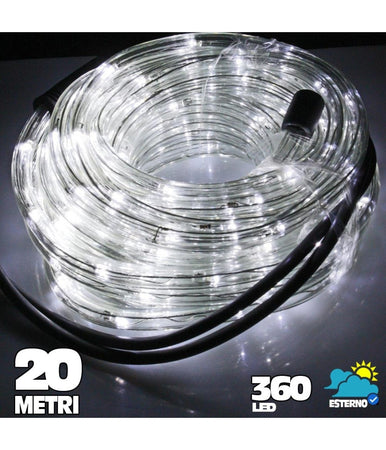 Tubo Luminoso A Led 360 Luci Bianco Freddo 20 Metri Per Uso Esterno + Controller
