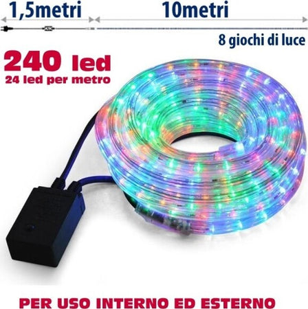 Tubo-Luminoso-Natalizio-10-Metri-Led-Multicolor-Controller-8-Funzioni-X-Esterno