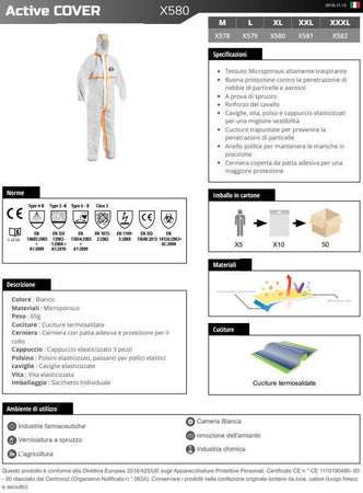 Tuta contro Rischio Chimico Biologico Virus Amianto Cat. III Classe 4/B 5/B 6/B Termo-nastrata ACTIVE GEAR