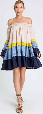 TWINSET-|-Abito-corto-in-mussola-color-block