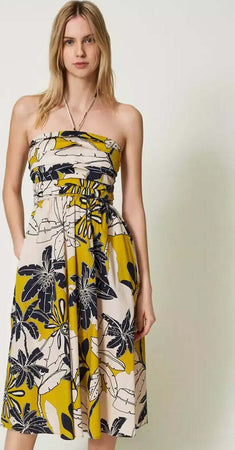 TWINSET-|-Abito-longuette-in-popeline-stampato
