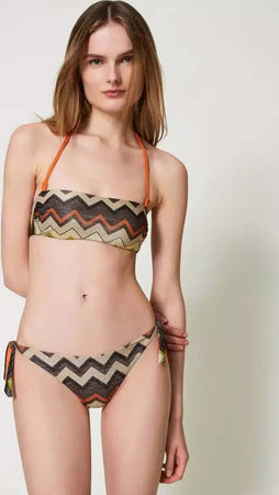 TWINSET-|-Bikini-slip-con-fiocchi-lurex-a-stampa-chevron