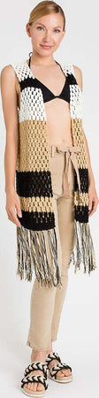 TWINSET-|-Gilet-lungo-color-block-con-frange