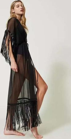 TWINSET-|-Kaftano-con-frange-di-paillettes