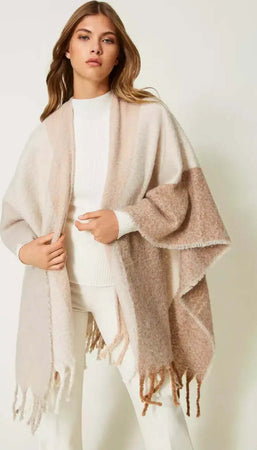 TWINSET-|-Mantella-in-panno-con-frange