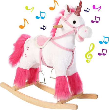 Unicorno-a-Dondolo-Cavalcabile-Peluche-Cavallo-Giocattolo-Bambini-Suoni-Bianco