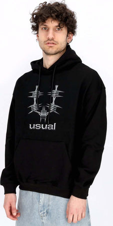 USUAL-Felpa-Leggera-Cappuccio-Uomo-Metal-Hoodie-Black-da-uomo