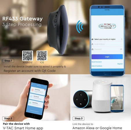 V-Tac Smart VT-5144 RF433 Gateway Compatibile con Amazon Alexa Google Home e Nest - SKU 8466 Fai da te/Materiale elettrico/Prese elettriche ed accessori/Spine intelligenti e telecomandate Zencoccostore - Formia, Commerciovirtuoso.it
