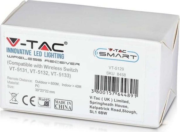 V-TAC VT-5129 Ricevitore Wireless per Interruttori Senza Fili Fino a 500mt - SKU 8458 Fai da te/Materiale elettrico/Prese elettriche ed accessori/Spine intelligenti e telecomandate Zencoccostore - Formia, Commerciovirtuoso.it