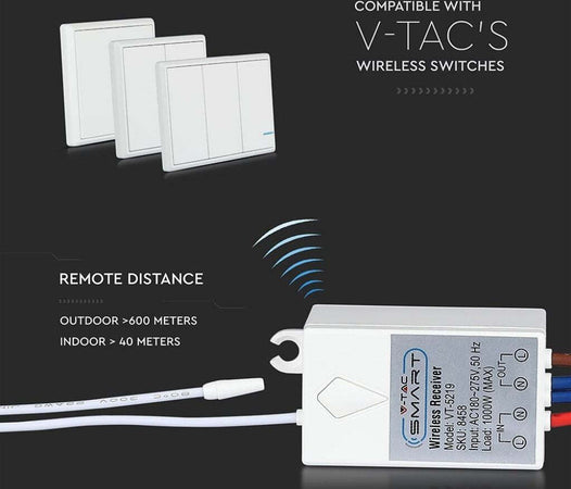 V-TAC VT-5129 Ricevitore Wireless per Interruttori Senza Fili Fino a 500mt - SKU 8458 Fai da te/Materiale elettrico/Prese elettriche ed accessori/Spine intelligenti e telecomandate Zencoccostore - Formia, Commerciovirtuoso.it